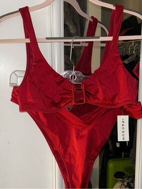 PacSun Red V-Front One-Piece Bandeau Swimsuit